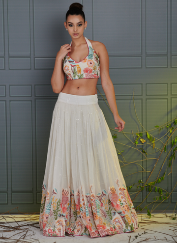 Attractive White Multi Thread Work Georgette Lehenga Choli